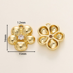 Five Petal Flower Pendant 18k Gold Plated <b>Copper</b> Crystal Center For <b>Bracelet</b> Making DIY Jewelry Accessories - Product Image 2