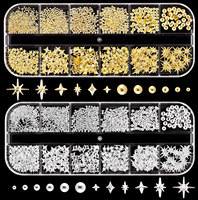 Clous décoratifs en alliage métallique or et argent pour nail art, motifs croix et étoiles, petits embellissements en forme de demi-lune et de riz pour ongles faits main DIY