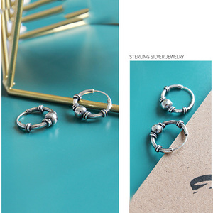 WMYH367 Bali Vintage S925 Sterling <strong>Silver</strong> Ball Bead Earrings <strong>Small</strong> Round <strong>Hoop</strong> for Wedding Party or Gift for Women Men or Girls - Product Image 4