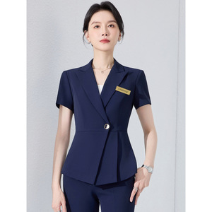 Women's Summer Suit Set Short Sleeve Professional Office Wear Anti-Wrinkle Formal <b>Work</b> Uniform for Sales Managers - Product Image 2