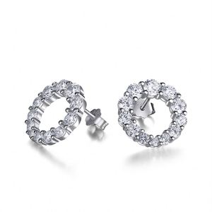Dylam Classic 925 Sterling <b>Silver</b> Rhodium 18K Gold Plated Hallow Out Circle Round Shape 5A Zirconia <b>Stud</b> <b>Earrings</b> - Product Image 1