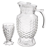 Carafe en verre transparente avec poignée pour boissons, jus, eau, 2000 ml avec couvercle en plastique