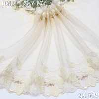 29CM Bordir Bunga Mengkilap Warna Ivory, Renda Bordir Mesh Lembut untuk Desain Koleksi Lingerie Premium