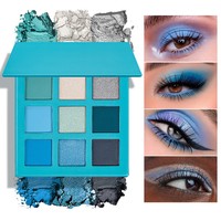 Palette de fards à paupières bleus en marque blanche, vente en gros, logo personnalisé, teintes mates et scintillantes pour des looks de maquillage smoky colorés