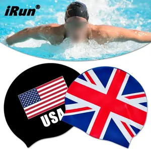 iRun Custom Logo Pattern National Flag Printed Waterproof Silicone Latex Swim Cap Waterproof Eco Friendly Silicone Swimming Caps