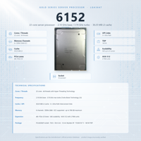 6152 Server CPU 22 Core 2.1GHz LGA3647 30.25MB SR3B4 140W Penyimpanan Enterprise Database File ERP HPC NAS