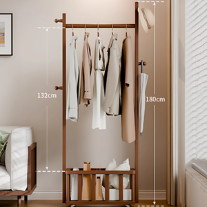 Perchero <span class=keywords><strong>de</strong></span> Pie <span class=keywords><strong>de</strong></span> <span class=keywords><strong>Madera</strong></span> Maciza, Diseño Minimalista, Plegable, Ecológico, con Cesta <span class=keywords><strong>de</strong></span> Almacenamiento <span class=keywords><strong>para</strong></span> Sala <span class=keywords><strong>de</strong></span> Estar y Dormitorio - Product Image 4