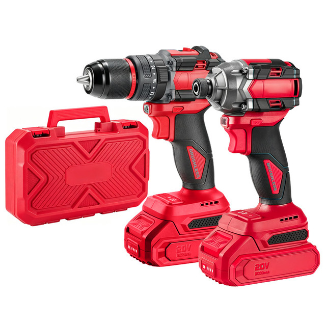 Professional 2-in-1 Rechargeable Lithium-ion Battery Powered Brushless Power Tool Kit with Carrying Bag for Contractors