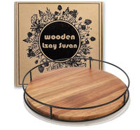 Acacia Wood Lazy Susan Plattenspieler, Plattenspieler für Küchen organisatoren mit Stahl kante, geeignet für Arbeits platten schränke oder Esstische