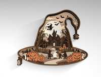 Décorations d'Halloween en contreplaqué gravées, citrouille, araignée, sorcière sculptées, multi-couches, pour table ou mur, ornements de maison Nana