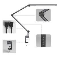 Lampe de bureau LED électrique en aluminium à bras articulé flexible et réglable, design moderne et simple, double source lumineuse, lampe à pince, protection oculaire, sans scintillement