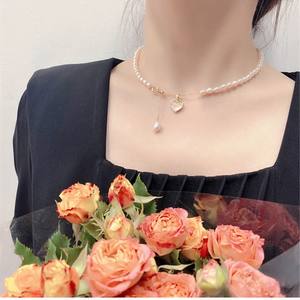 Collar de Perlas de Agua Dulce Naturales con Colgante de Amor Beimu, Chapado en Oro de 18K, Cadena para Clavícula, Accesorio de Moda para Mujer - Product Image 2