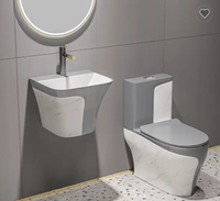 Ensemble WC en céramique de style moderne, facile à nettoyer, avec lavabo mural émaillé et cuvette de toilette grise mate