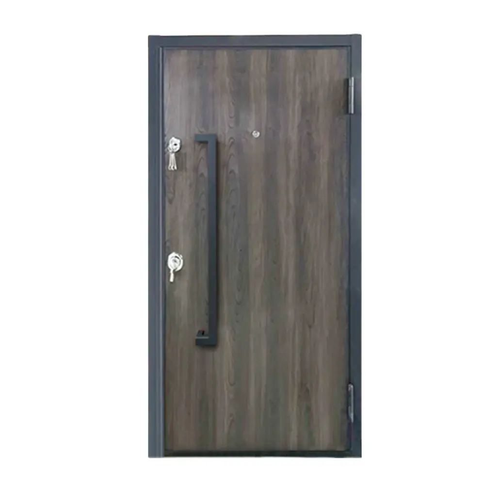 МДФ бронированная стальная защитная дверь средней плотности Fiberboard роскошная вилла длинная ручка темная текстура безопасная дверь