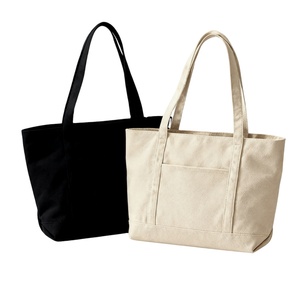 Customizable Logo Canvas <b>Tote</b> <b>Bag</b> with Cotton Handle Top Zipper Closure and External Pocket Reusable Folding Shopping <b>Bag</b> - Product Image 1