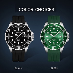 Montre-bracelet à quartz lumineuse pour homme Sanda 7018, étanche, avec calendrier simple, bracelet en silicone, cadran noir et vert - Product Image 3