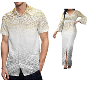 Blanc dimanche élégant col en V profond manches évasées robe hawaïenne correspondant hommes chemise personnalisée grande taille femmes robes Couples vêtements