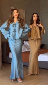 Elegante e Modesto Set Abaya di Lusso a 2 Pezzi con Laccetti, Abito Lungo Casual Estivo per Donne Musulmane, Stile Dubai <span class=keywords><strong>Turchia</strong></span> 2026 - Product Image 6