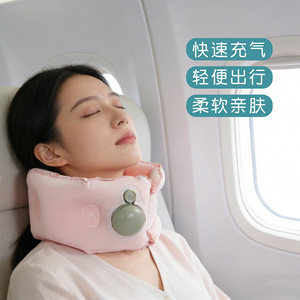 Inflatable U Shape <b>Neck</b> <b>Pillow</b> Polyester Travel <b>Pillow</b> 28x26x14cm With Press Inflation For Airplane Use - Product Image 3
