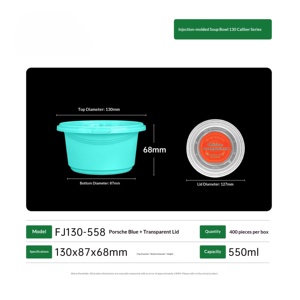 Contenedor Redondo Desechable de Plástico PP para Alimentos, Color Azul Porsche, Hermético, Apto para <span class=keywords><strong>Microondas</strong></span> y Refrigeración - Product Image 6