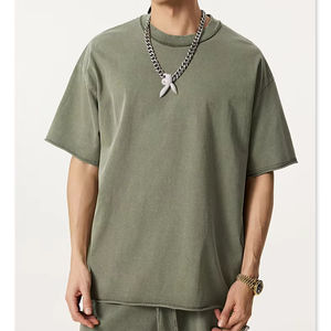 Camiseta de hombre oversize de punto de felpa francesa lavada, con efecto desgastado, borde sin rematar, lisa, con grabado personalizado, superventas - Product Image 1