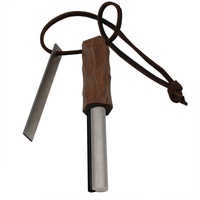 Tige Farrow en magnésium de 12mm poignée ergonomique en bois HSS Striker Feuerstahl fireestel Fire Starter avec bracelet en cuir
