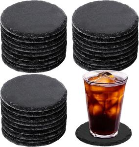 Jiangxi Jiujiang Factory Wholesale Posavasos de PIZARRA redondos en blanco negros Posavasos de piedra Posavasos de pizarra a granel para logotipos tallados con láser - Product Image 1