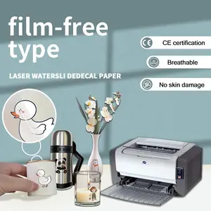 Film ücretsiz çıkarılabilir temizle/beyaz su kaydırağı çıkartması kağıt lazer yazıcı kask su slayt Transfer kağıdı için yazdırılabilir plastik