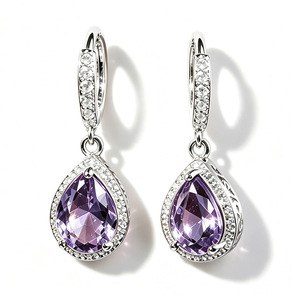 Pendientes de Lágrima Morados Vintage para Mujer, Joyería Elegante y Minimalista para Uso Diario - Product Image 3