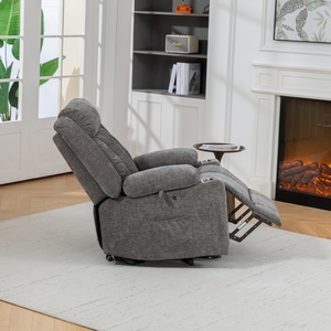 <span class=keywords><strong>Sillón</strong></span> Reclinable Individual Ajustable de Tela de Lino Gris Oscuro con Función de Masaje para Sala de Estar - Product Image 3