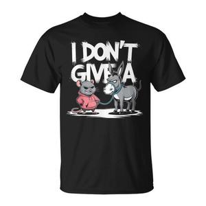 T-shirt unisexe noir pour adulte, col rond, manches courtes, imprimé sérigraphié, avec le motif 'I Don't Give A Rat's Donkey Mouse Meme' - Product Image 1