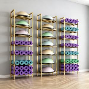 Vertical Freestanding Yoga Storage Cart, Multi-function Metal Rack for <strong>Rolled</strong> Yoga <strong>Mats</strong> and Bosu Half Ball OEM Private Label - Product Image 3
