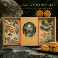 Boîte cadeau personnalisée haut de gamme en carton recyclable pour gâteaux de lune, avec motif de peinture au pinceau chinois, pour le service à thé du Festival de la Mi-Automne