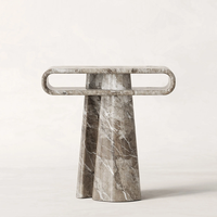 Table à manger rectangulaire en marbre massif Dream Home, pieds en panneau de pierre plat, mobilier de salle à manger minimaliste pour villa