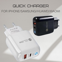 Nouveau chargeur mural USB avec lumière LED, charge rapide QC 3.0 PD 20W, adaptateur UK US EU, chargeur USB C pour iPhone 17 16 15 Samsung