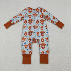 RTS Highland Cow Flowers Pelele con cremallera para bebé niña, Ropa de moda al por mayor para boutique, Ropa infantil de fábrica, Ropa occidental para niños pequeños - Product Image 5
