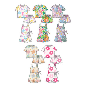 Ensemble 3 pièces personnalisé Tiaose pour bébé fille, imprimé été, vente en gros, vêtements de yoga à manches courtes et robe sans manches à nœud pour fille - Product Image 4