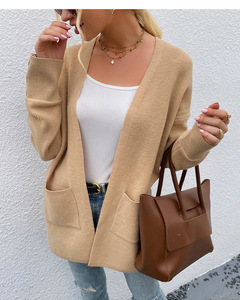 Venta al por mayor de las mujeres sueltas señoras de punto suéter abrigo suelto estilo coreano abotonado abrigo Delgado cuello en V cárdigan suéter chaqueta de las mujeres - Product Image 3