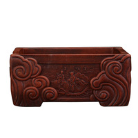 Pot de fleurs en céramique non émaillée en argile violette Yixing, forme personnalisée, motif classique antique sculpté, pour extérieur, bureau, plantes, arbres, bonsaï