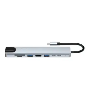 8 في 1 منفذ 4K HD PC PD Type-c Usb-c محطة Doking Usb من نوع C