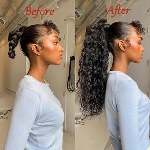 Extensiones de Cabello Humano Natural Remy sin Procesar, Cola de Caballo Brasileña con Clip, Ondulado al Agua, Ondulado Natural, Liso, Estilo Yaki - Product Image 2