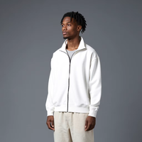 Blouson zippé en molleton bouclette à col montant, coupe ample et épaules tombantes, pour la vente en gros de sweats à capuche et de sweat-shirts pour hommes
