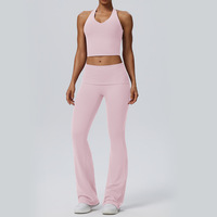 Ensemble de yoga deux pièces pour femme, style européen et américain, haut dos nu à licou et pantalon long évasé, séchage rapide, pour fitness, gym, course et sport
