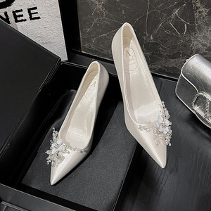 Zapatos de tacón alto con pedrería para mujer, estilo francés 2026, zapatos de novia con flores, zapatos blancos para vestido de novia y vestido de noche - Product Image 4