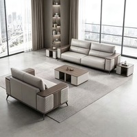 Canapé en cuir PU gris moderne et minimaliste, ensemble de canapés de bureau durables, canapé de réception de luxe léger, pour hall d'hôtel et lieux professionnels