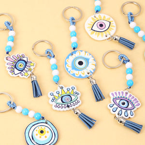 Porte-clés œil de diable créatif en gros, design pompon perle œil bleu, breloque double usage pour clés et sacs - Product Image 4