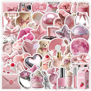 Set de 50 Pegatinas Decorativas de Graffiti Rosa con Diseño de Dibujos Animados, Estilo Coquette y Soft Girl, de PVC Impermeable, para Manualidades - Product Image 1