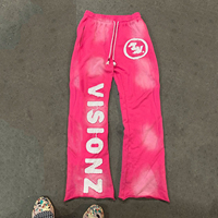 MCP032 Pantalon de survêtement empilé brodé avec logo personnalisé Pantalon de survêtement brodé Jogger Pantalon de survêtement évasé lavé à l'acide