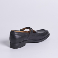 Mocassins plats pour femmes en cuir véritable noir respirant à bout rond avec boucle de sangle réglable
