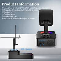 Chargeur sans fil pliable rotatif à 360° avec lumière RGB, charge rapide 15W, haut-parleur et port USB-A pour iPhone, iPad et smartphones
